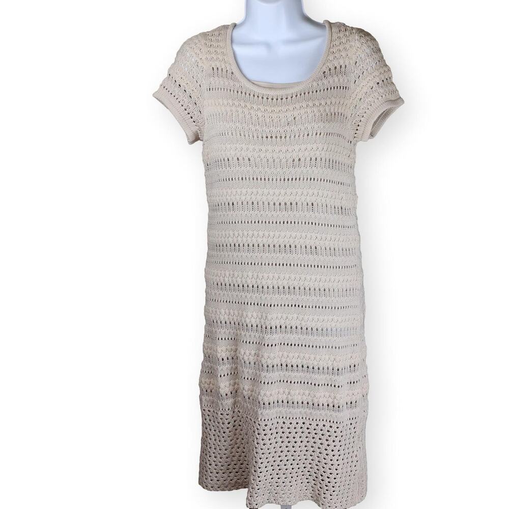 Daisy Fuentes Beige Knit Crochet Shift Dress M
